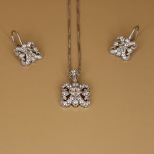 Sterling Silver Cz Necklace & earrings  jewelry set
